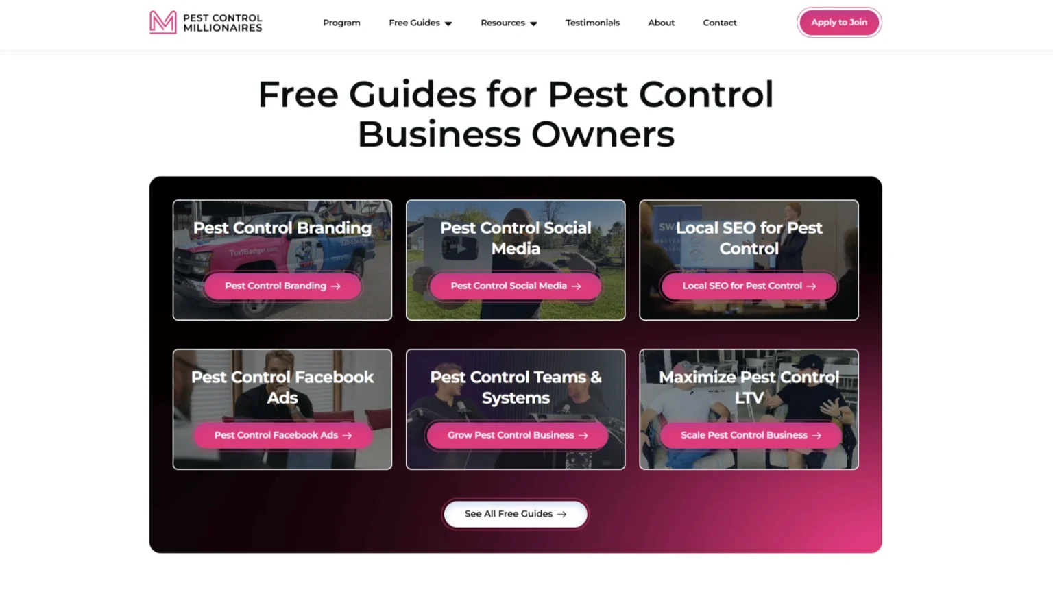 WordPress Programmseite für Pest Control Millionaires