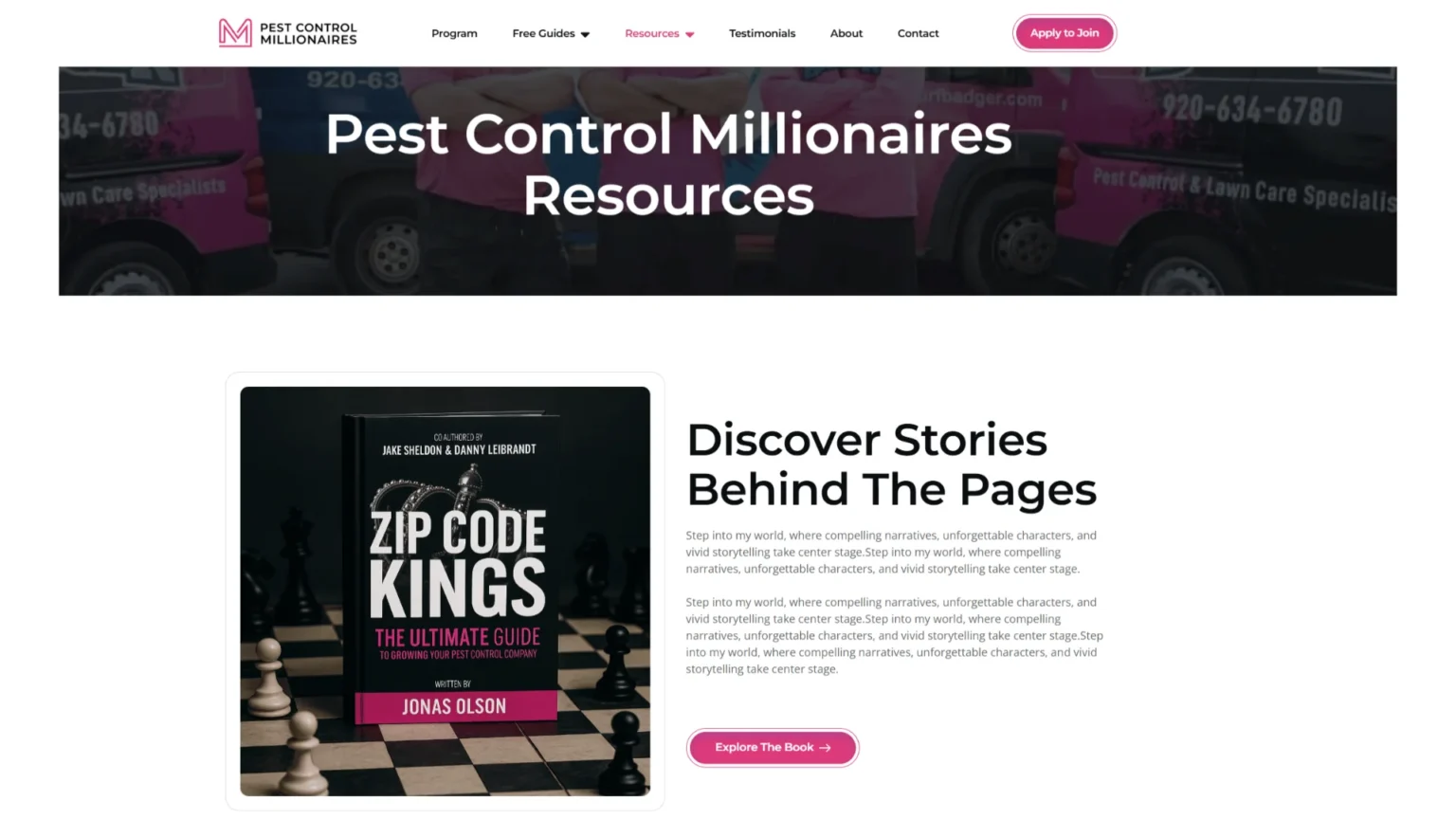 Dynamische Fachressourcen auf der Pest Control Millionaires Website